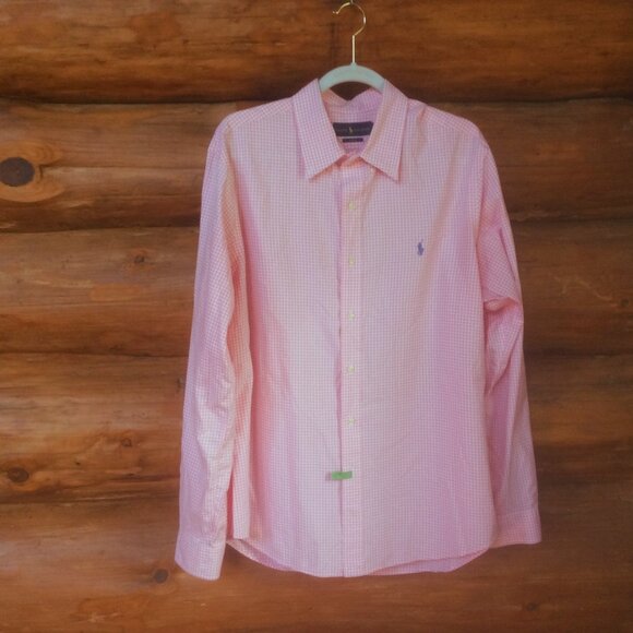 Ralph Lauren Pink & White Gingham Mens Slim Fit Pony Button Down Shirt Size XL - Picture 1 of 6